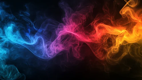 Colorful smoke streams blend across dark digital background
