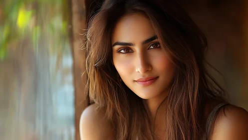 Warm sunlight frames a calm woman’s softly smiling face