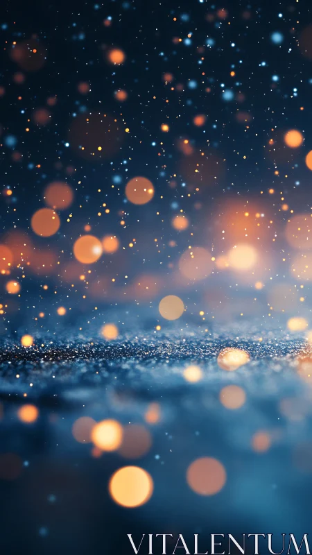 Warm bokeh lights over dark abstract surface background.