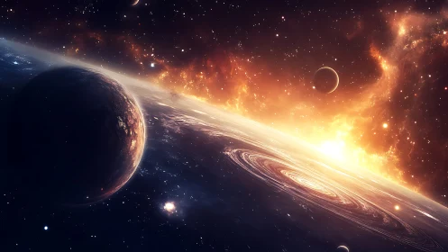 Multiple planets orbit bright nebula over spiral gas disk