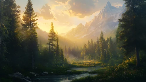 Mountain Valley Stream at Golden Hour.