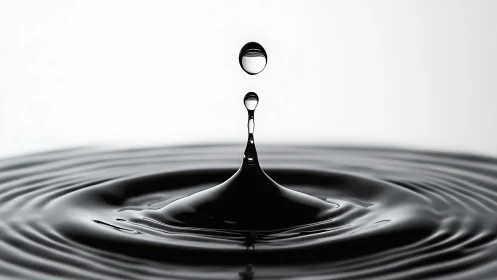 Monochrome water droplet forms smooth concentric ripples