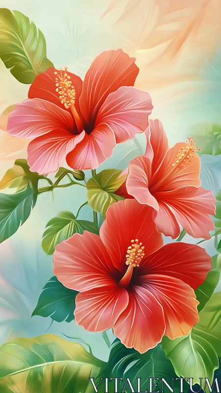 Crimson Hibiscus Bloom Symphony in Watercolor Light.