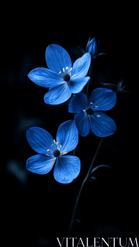 Delicate Blue Forget-Me-Nots Dancing in Darkness.