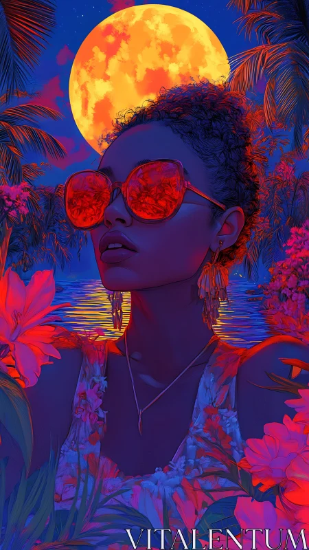 Radiant island evening with a cool moonlit sunglasses glow.