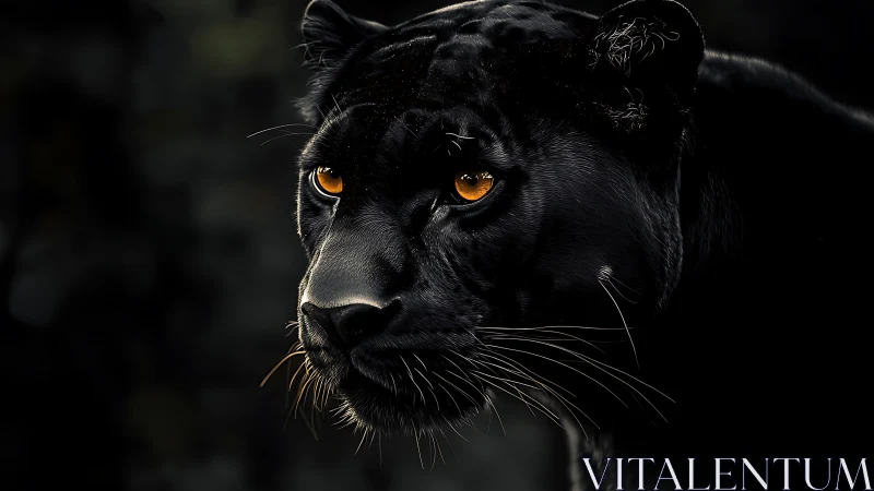Black Panther with Striking Amber Eyes in Darkness.
