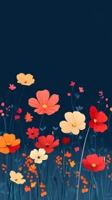 Wildflower Garden Against Deep Blue Night Sky