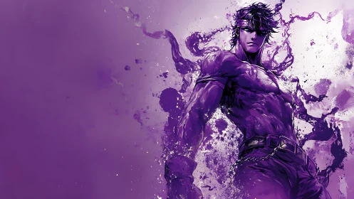 Purple anime warrior in dynamic standing battle pose.