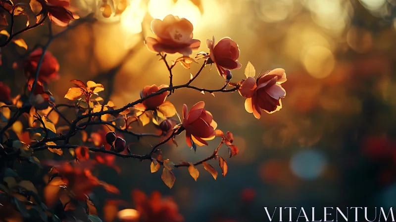 Backlighting Illuminates Rose Florets with Warm Aureate Luminescence.