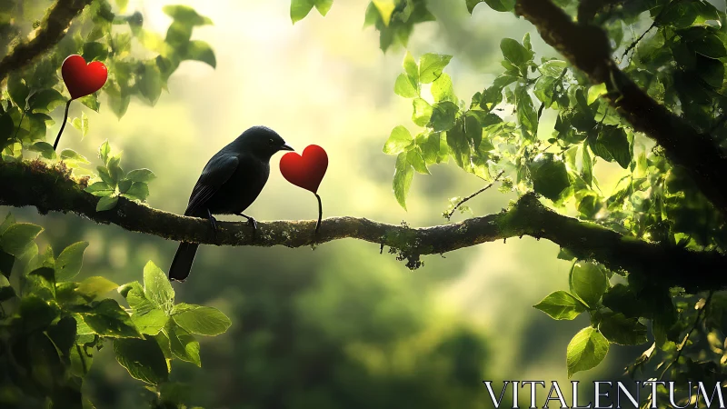 Love Takes Flight: A Bird's Gentle Heart in Nature.