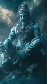 Mythic cosmic deity sculpture in ethereal 3D rendering.