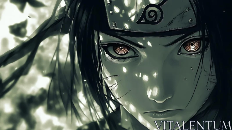 Stormlit ninja gaze under scattered forest light.