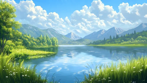 Summer mountains lean in as the lake polishes the sky