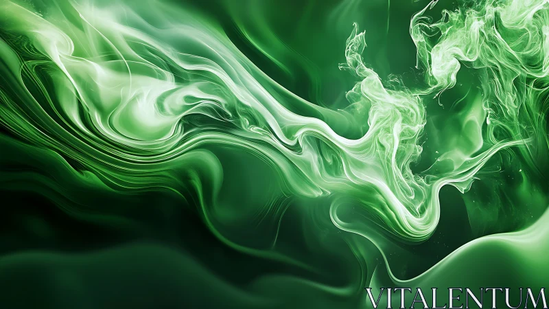 Emerald smoke currents swirl through fluid abstract field.