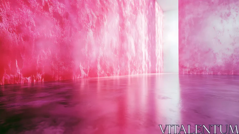 Pink textured corridor with reflective polished floor.