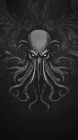 Eldritch cephalopod deity emerges from ornate darkness.