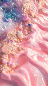 Iridescent candy-like fluid abstraction in glossy macro relief