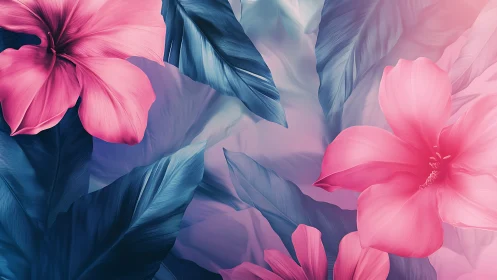 Pink Petals & Teal Whispers: Floral Dreams in Motion.