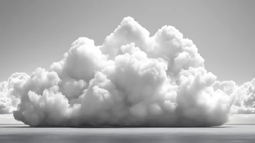 Monochrome cumulonimbus formation over calm seascape.