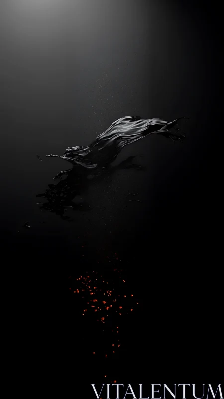 Dark liquid form drifts above glowing embers in void