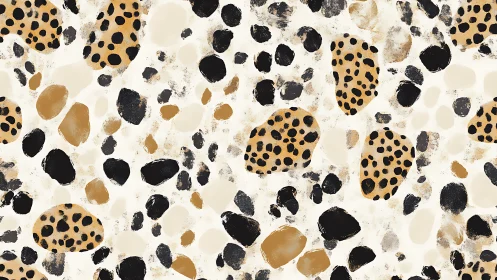 Abstract leopard print pattern with scattered ink spots.