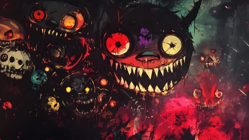 Ferocious neon monsters erupt from a chaotic digital nightmare