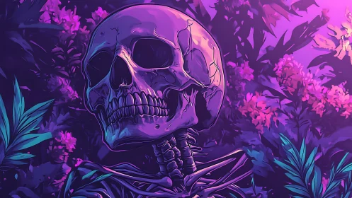 Neon jungle skull basking in ultraviolet ghostlight bloom.