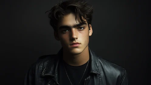 Photorealistic low‑key portrait with tonal minimalist styling.