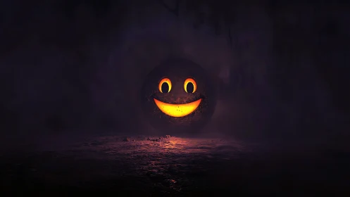 Grinning orb carves warm mischief into the midnight gloom