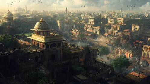 Sunlit domed citadel above a sprawling historic bazaar.