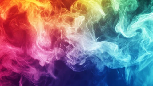 Vibrant rainbow smoke swirls over deep gradient background.