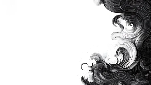 Ink tides curl into quiet white space and whisper motion