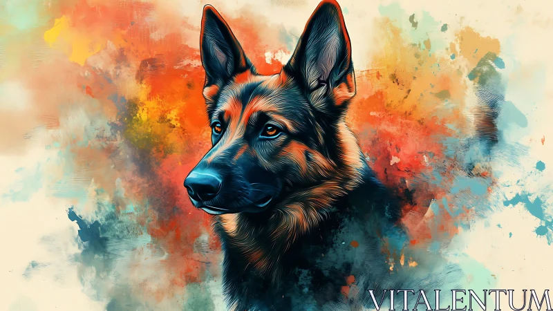 German Shepherd portrait amid abstract bokeh color dispersion