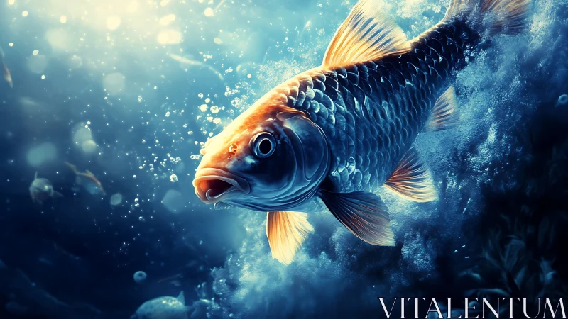 Cinematic koi study in dynamic underwater lighting design.