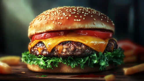 Sesame-crowned cheeseburger melts into a cinematic close-up