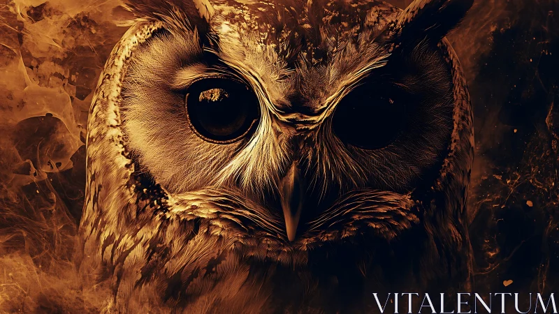 Owl face rendered in high-contrast golden digital illustration