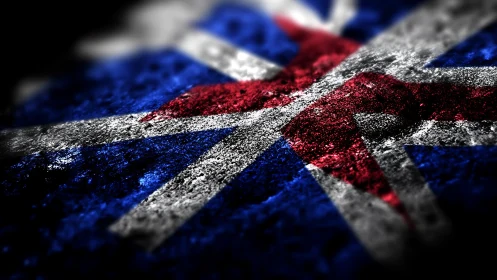 Grungy angled flag cross rendered in vivid textured focus.