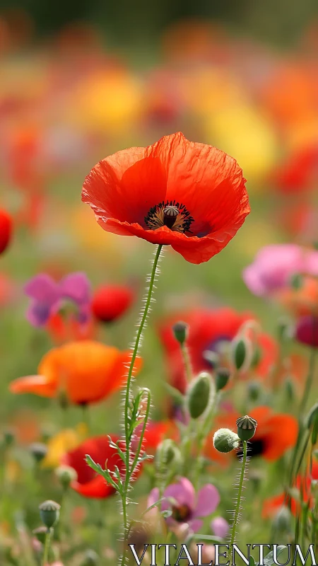Vibrant Poppy Stands Proud Among Wildflower Friends.