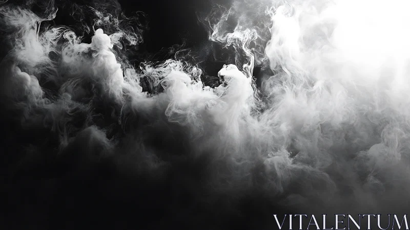 Volumetric white smoke curls against high-contrast black field