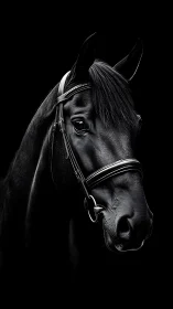High-contrast black stallion portrait with precision lighting