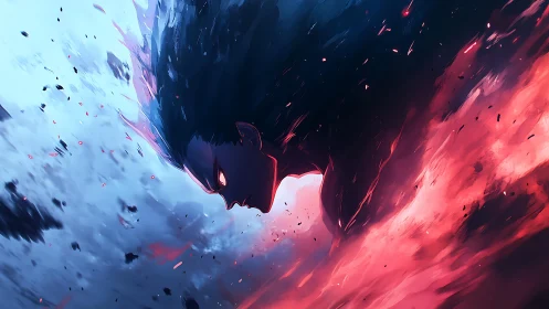 Stormborn warrior dives through fire and frost-torn skies.