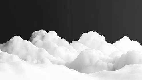 Soft cloud mounds drift in a monochrome dreamscape sky.