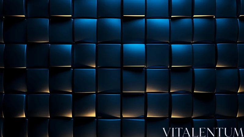 Futuristic Blue and Black 3D Tiles Abstract Digital Art Pattern.