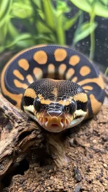 Macro study of coiled ball python with high-detail scalation.