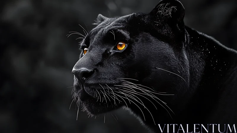 Black Panther with Amber Eyes: Nocturnal Feline Portrait.