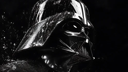 Photorealistic glossy helmet portrait in high-contrast noir style.