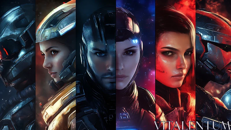 Futuristic armored soldiers in intense sci fi portrait lineup.