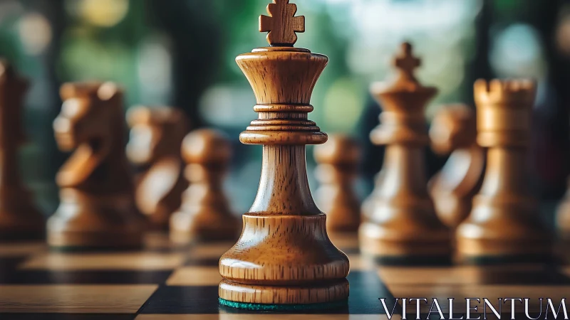 Centralized depth-of-field study of a wooden chess king.