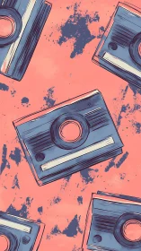 Illustrated rectangular cameras arranged on a textured field