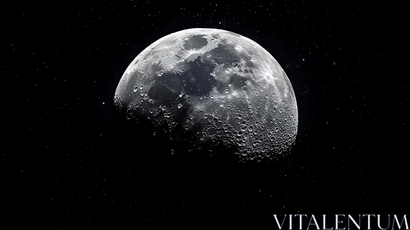 Gentle half-moon drifting quietly through a starry night sky.